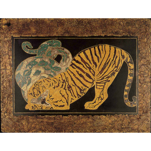 Fight between a tiger and a python, 1927